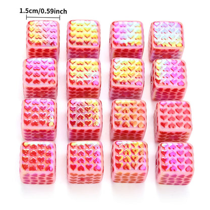 Red Square Heart Acrylic Beads