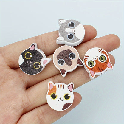 10/200pcs 16mm Cat Print Wooden Beads
