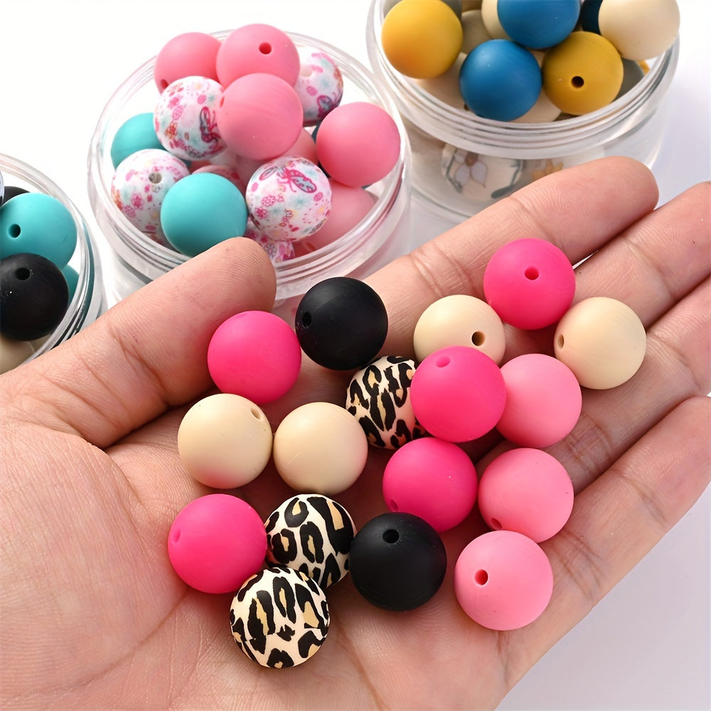50/100pcs 15mm Silicone Ink Painted Round Beads
