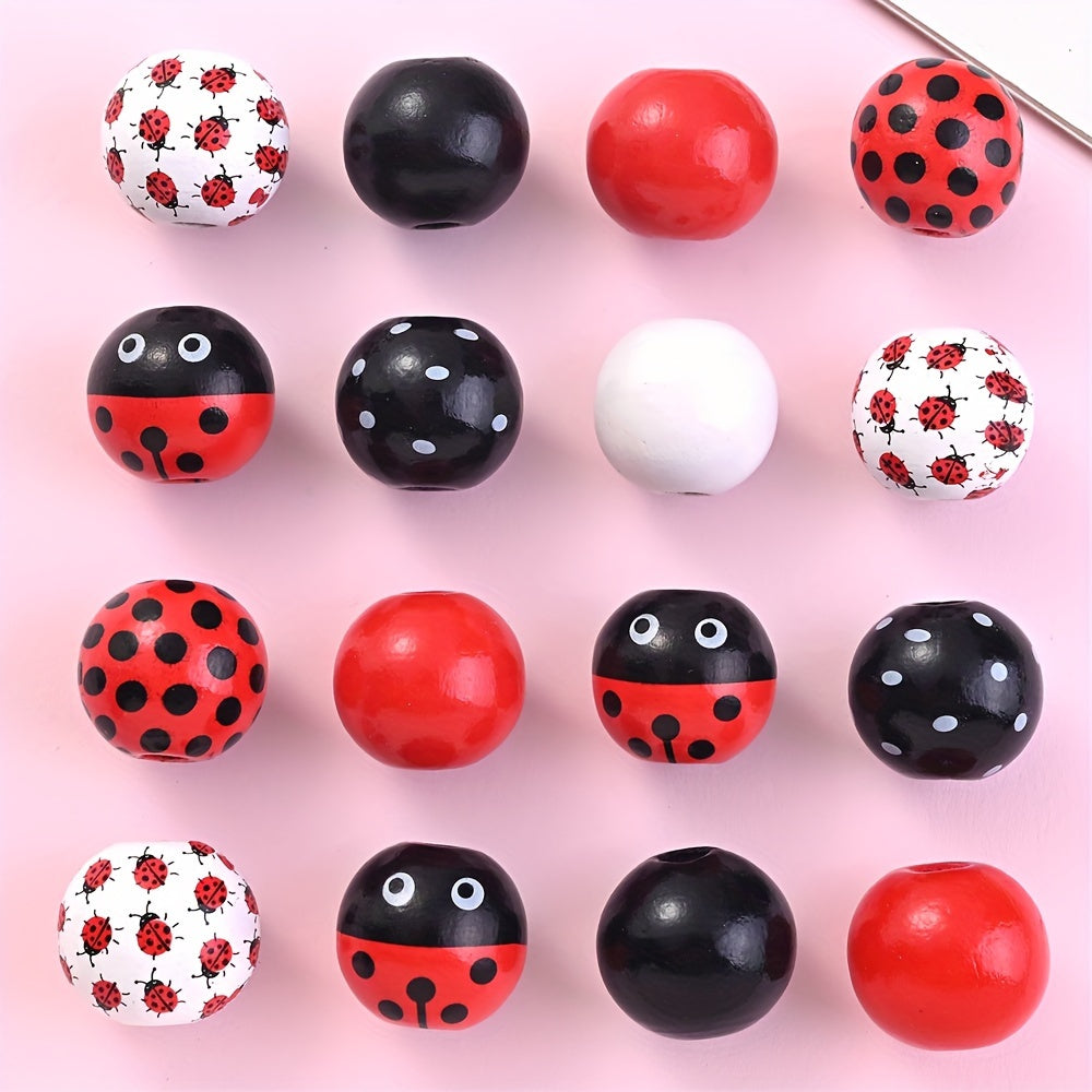 10PCS 16mm Animal Print Round Wooden Bead Set