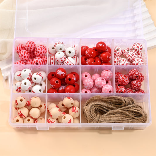 100pcs 16mm Valentine's Day Love Heart Wooden Beads Set