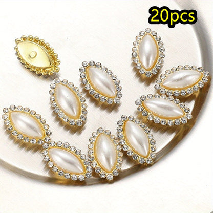 White Heart and Teardrop Rhinestone Pearl Cabochons
