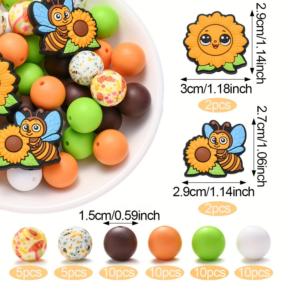 54pcs/set 15mm Silicone Sunflower Focal Beads