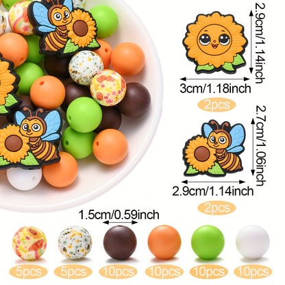 54pcs/set 15mm Silicone Sunflower Focal Beads