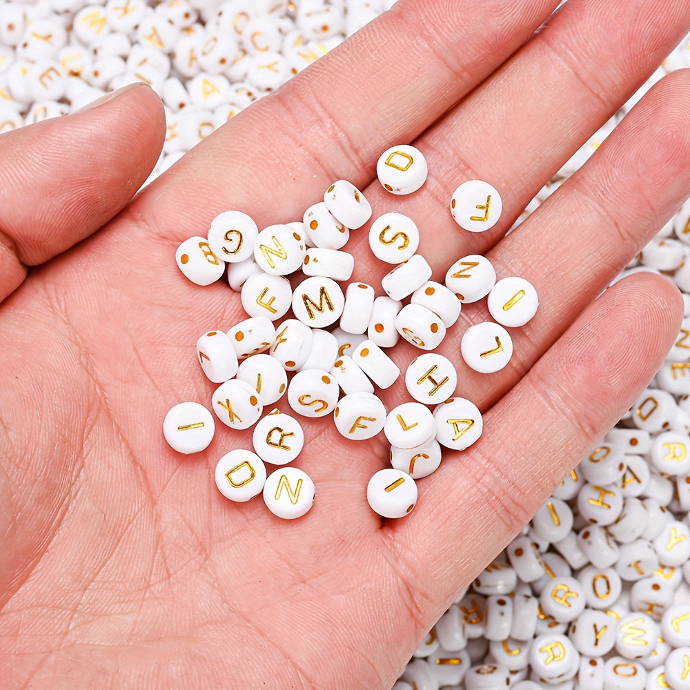 100PCS 4×7mm Gold Letter Acrylic Bead Set