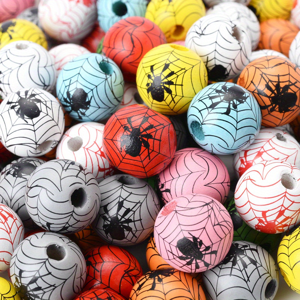 10pcs 15mm Halloween Spider Pattern Wooden Beads