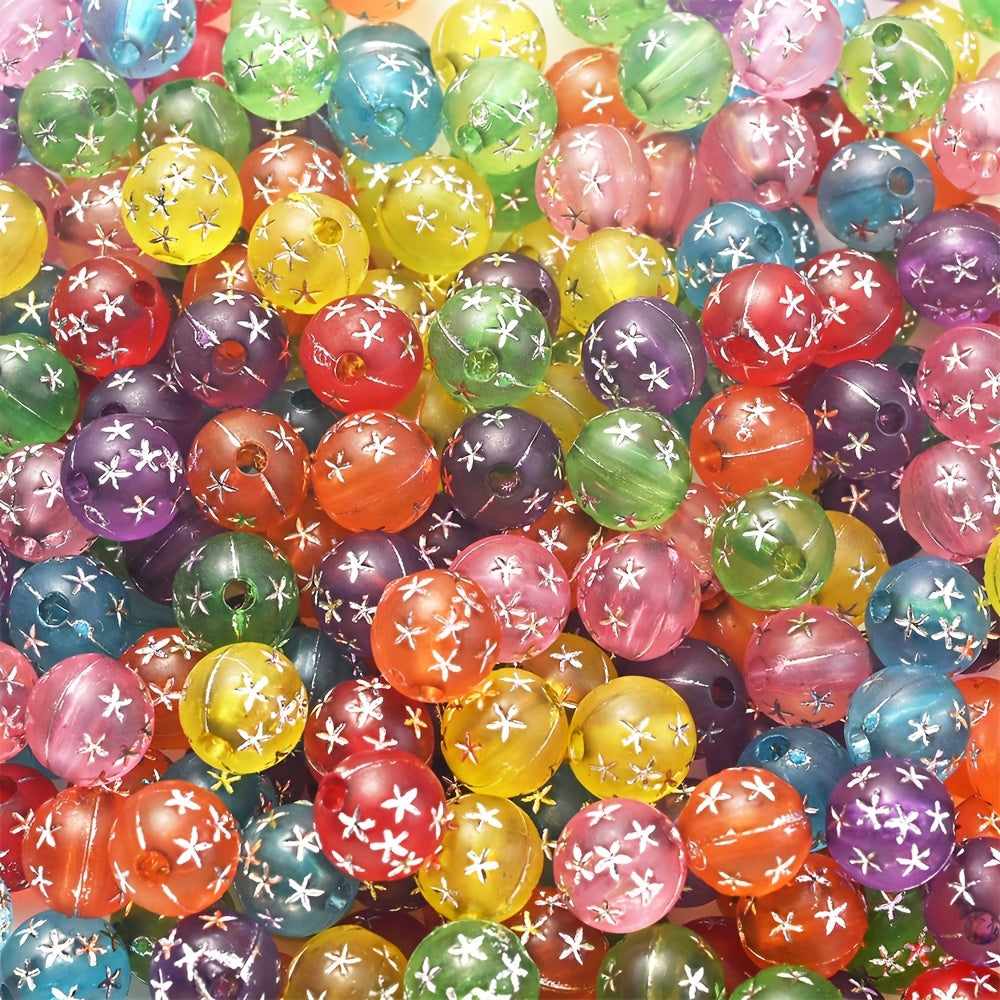 100PCS 8mm Clear Acrylic Silver Pattern Bead Set