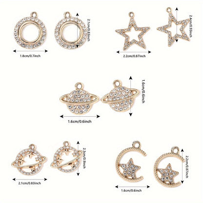 5PCS Gold-Tone Cosmic Moon & Star Pendant Set