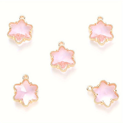 5PCS 13×16mm Faceted Ice Flower Glass Pendant Set