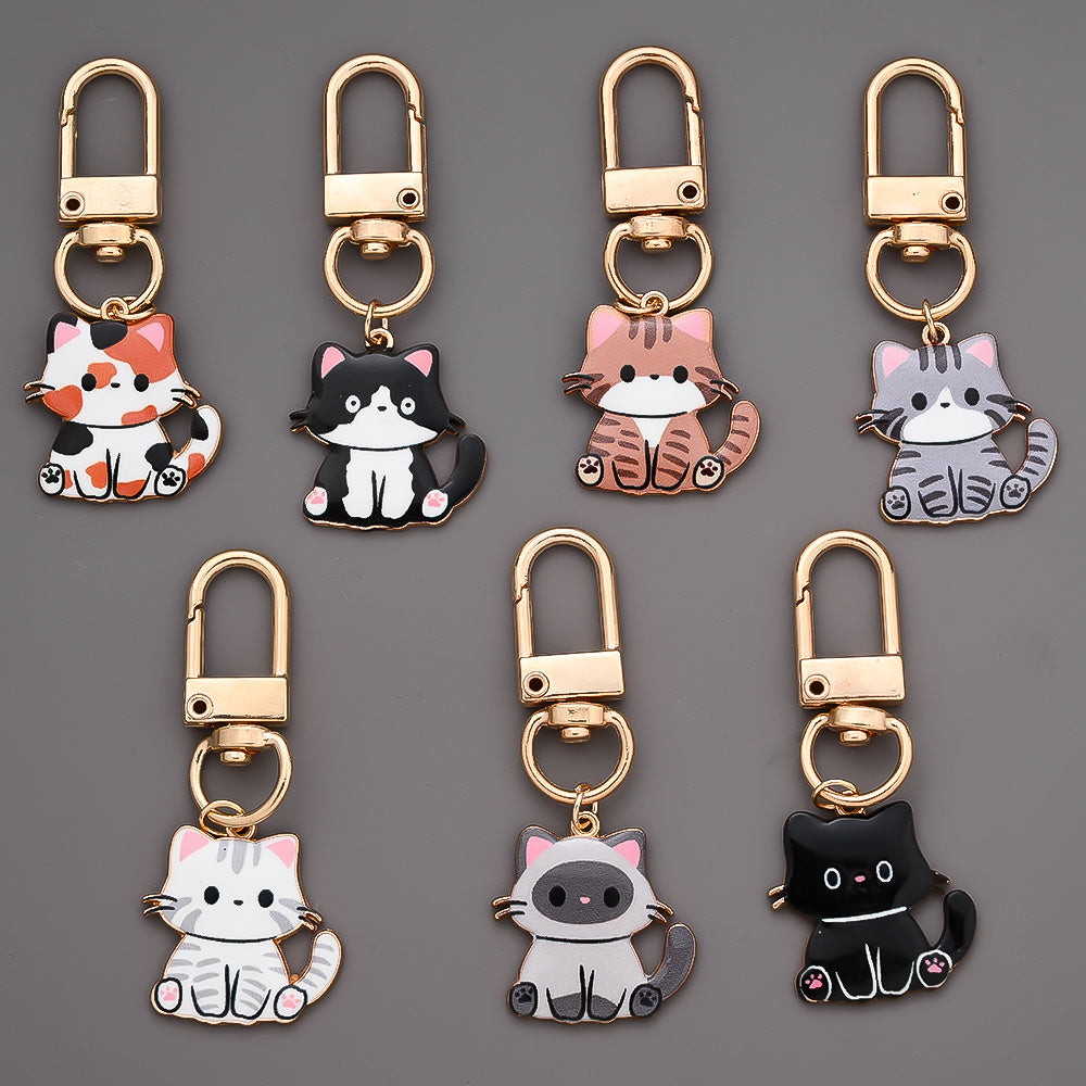 Mini Enamel Cat Keychain Set