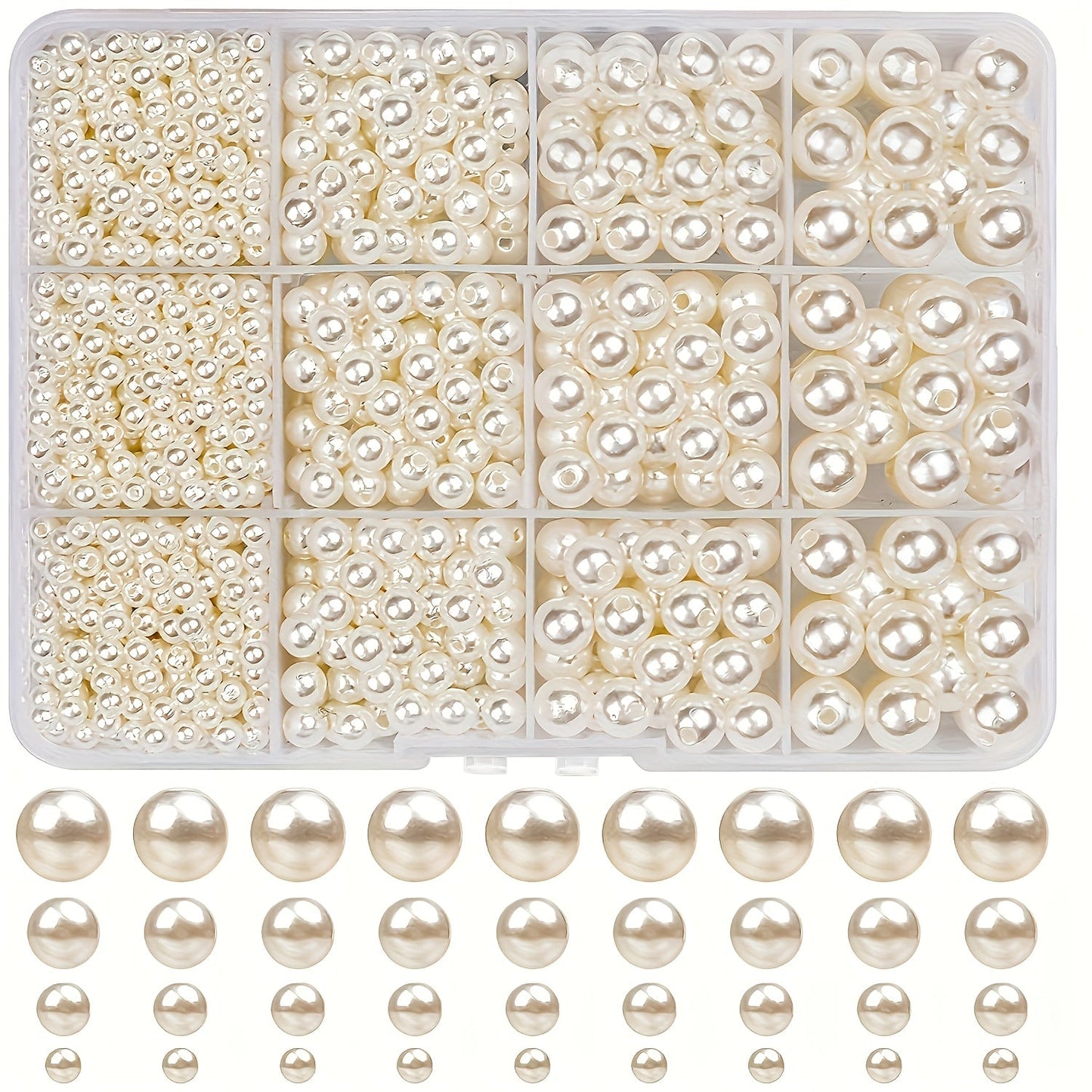 1095pcs/box White & Ivory Imitation Pearl Beads