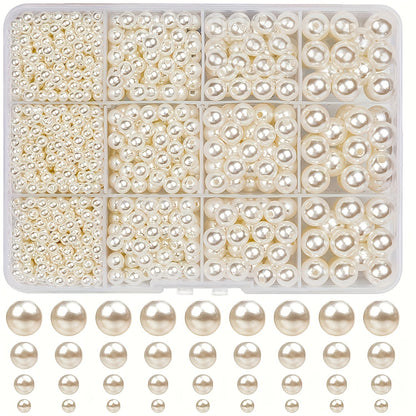 1095pcs/box White & Ivory Imitation Pearl Beads