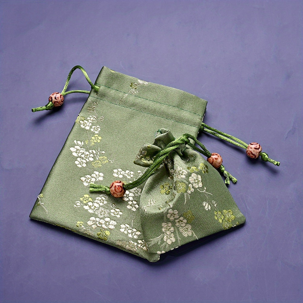 2-Piece Floral Embroidered Satin Drawstring Gift Bag Set