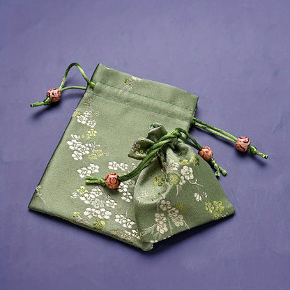 2-Piece Floral Embroidered Satin Drawstring Gift Bag Set