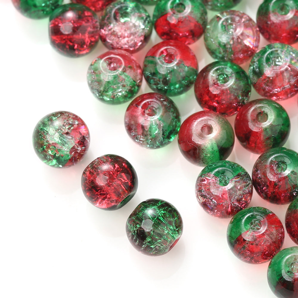 Red Green Gradient Crystal Round Beads