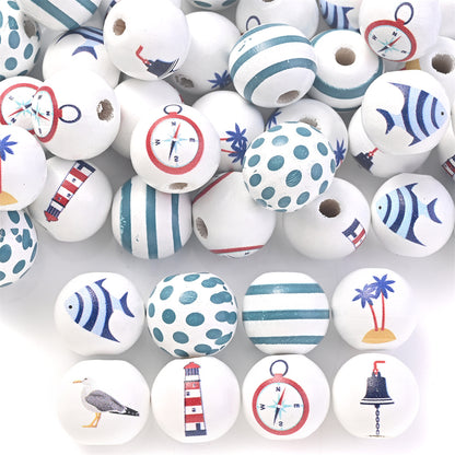 100pcs 16mm Ocean Style Wooden Beads