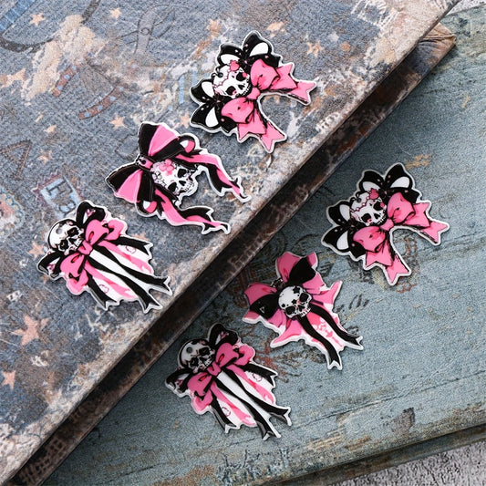 Pink Black Bow Acrylic Spacer Beads