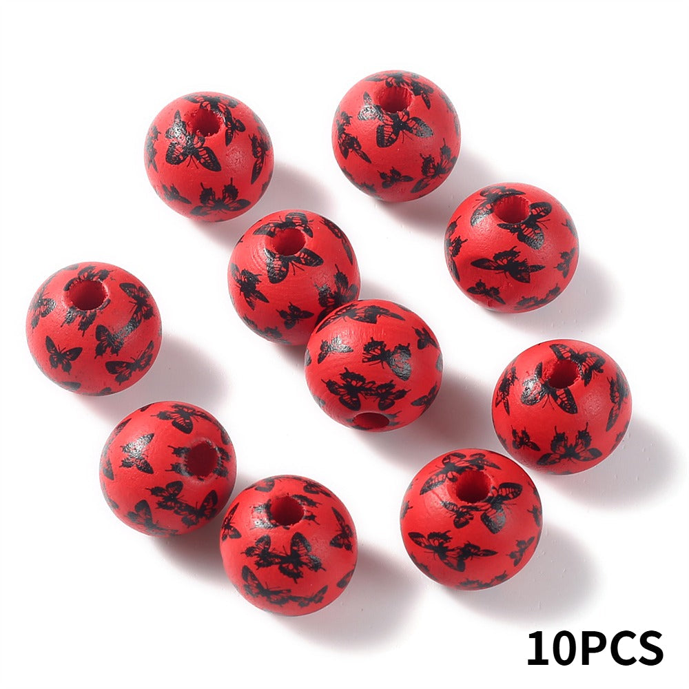 16 mm Colorful Butterfly Print Wooden Beads