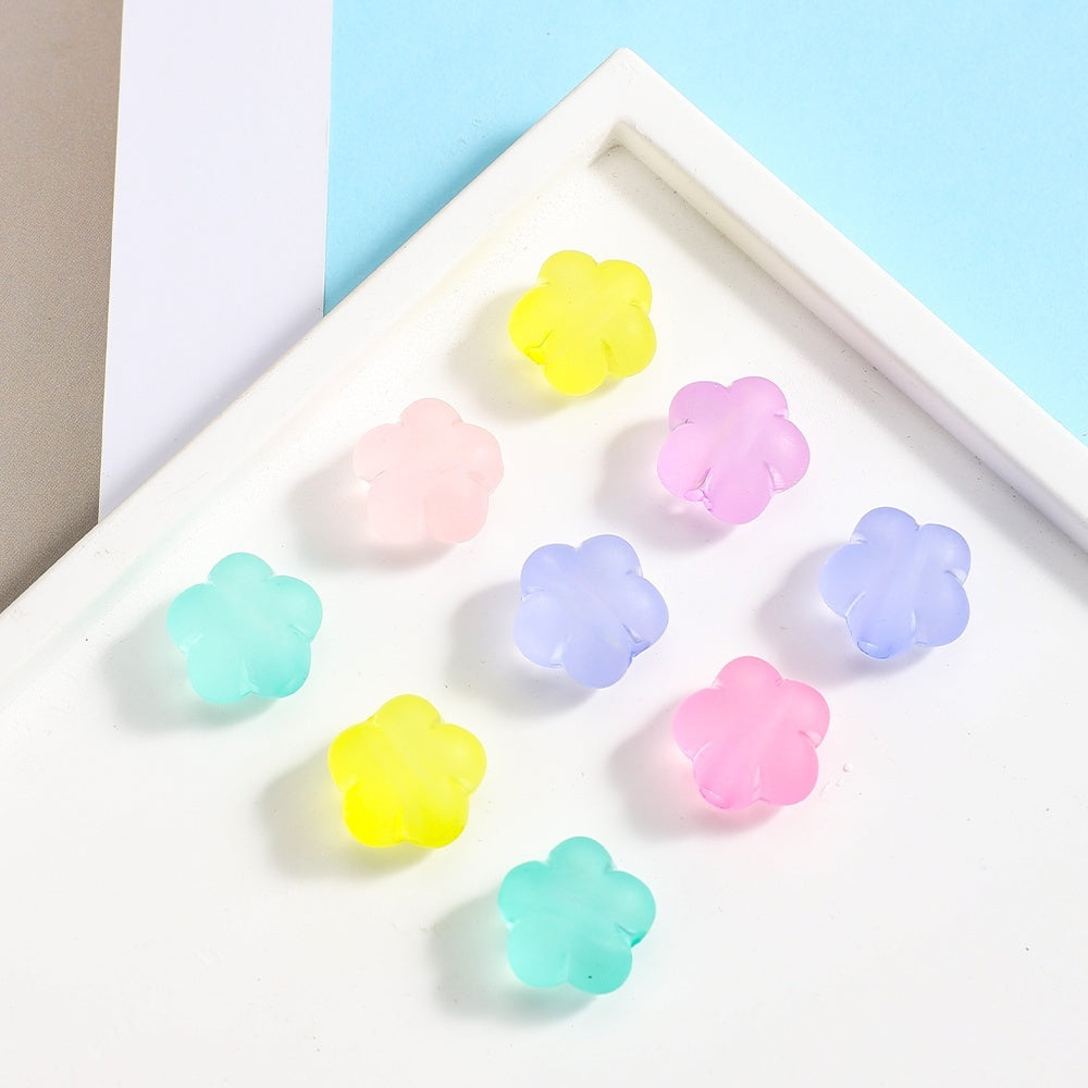 50pcs/lot Mixed Color Flower Acrylic Frosted Beads
