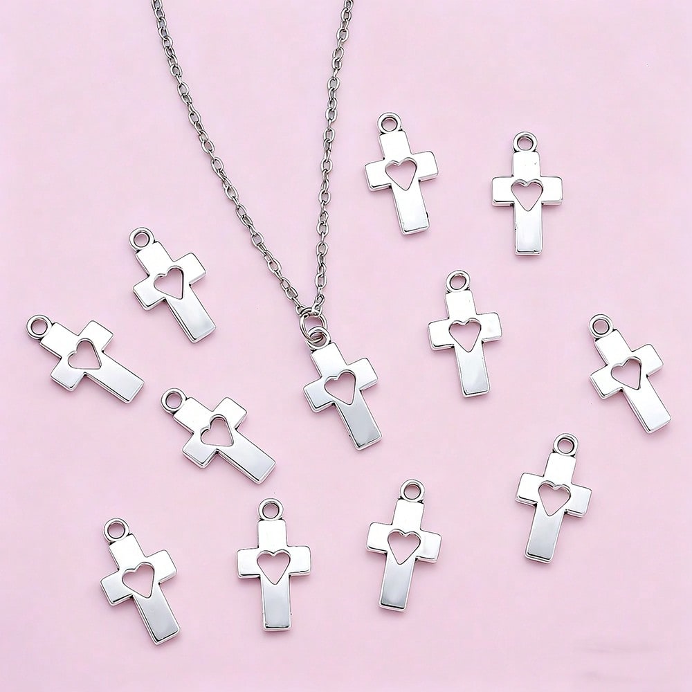 Heart Hollow Cross Pendant Charms