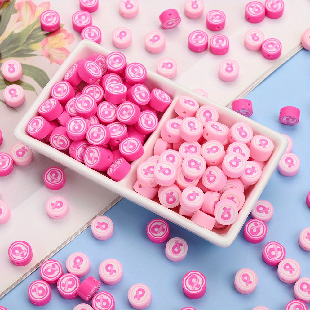 9 mm Breast Cancer Awareness-Themed Polymer Clay Beads