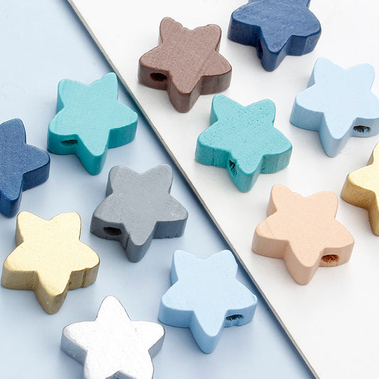 50pcs 15mm Star-Shaped Wooden Beads