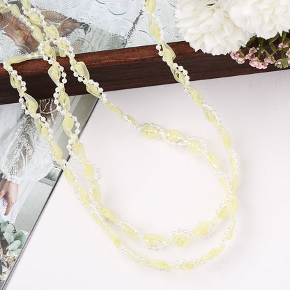 1 m Apricot Flower Pearl Embroidered Lace Trim