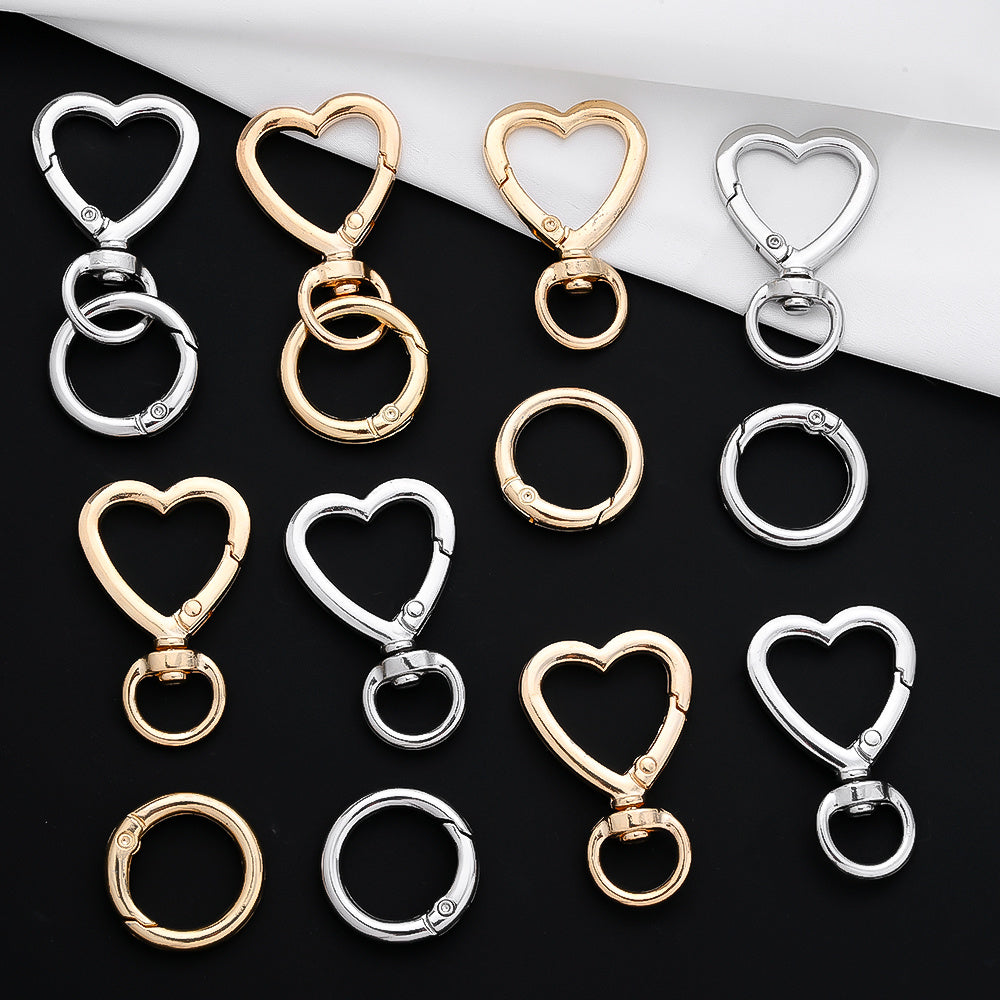 12 Pairs Heart & Round Double Buckle Keychain Set