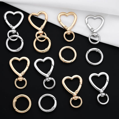 12 Pairs Heart & Round Double Buckle Keychain Set
