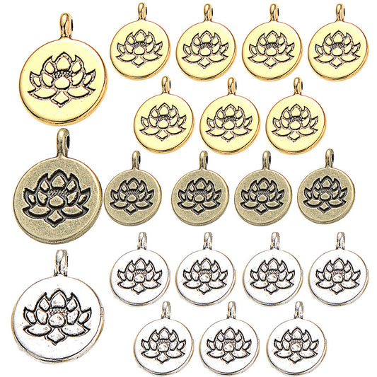 10PCS Vintage Lotus Flower Charm Pendant Set