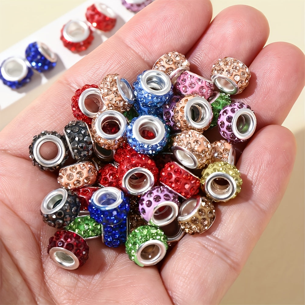 50pcs 11mm Large Hole Rhinestone Alloy Beads