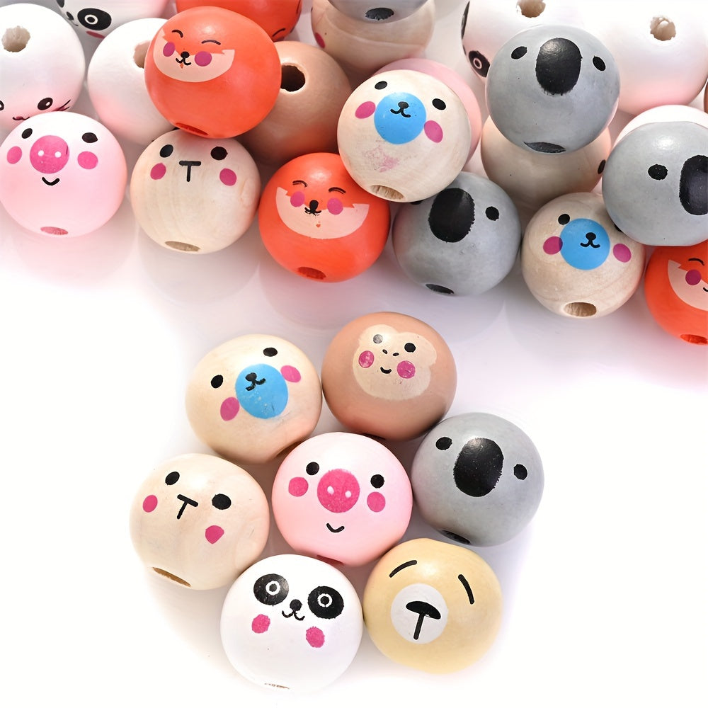 10PCS 20mm Animal-Themed Wooden Bead Set