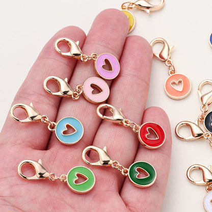 10PCS 35×12mm Hollow Heart Enamel Keychain Charm Set