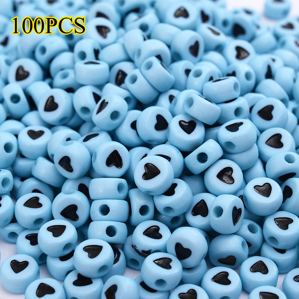 100pcs Colorful Flat Round Heart Acrylic Beads