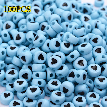 100pcs Colorful Flat Round Heart Acrylic Beads