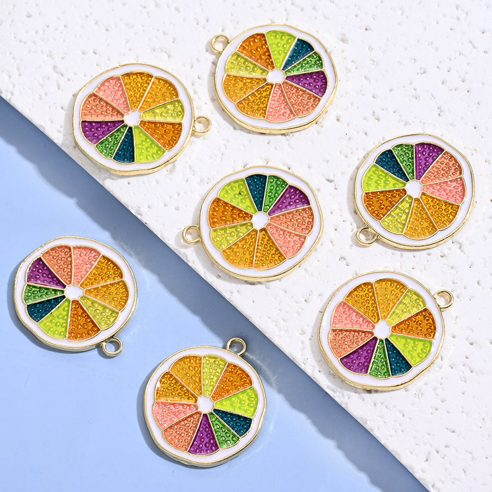 10PCS 20×23mm Rainbow Citrus Slice Alloy Pendant Set