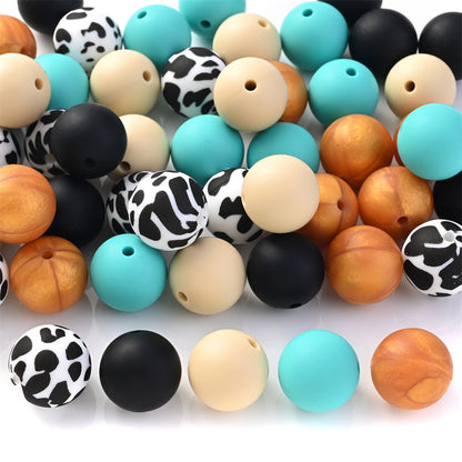 Silicone Animal Print Round Beads