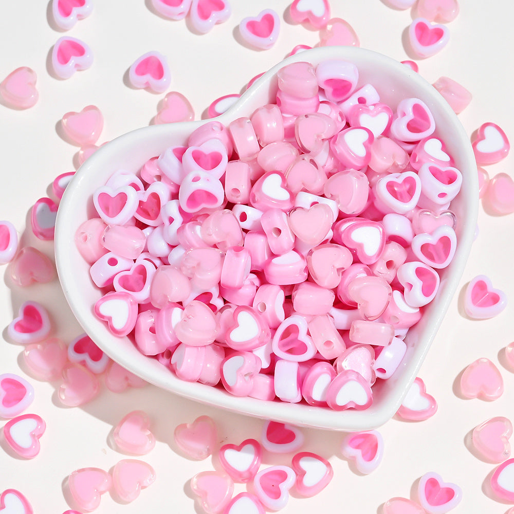 Pink Heart Acrylic Beads