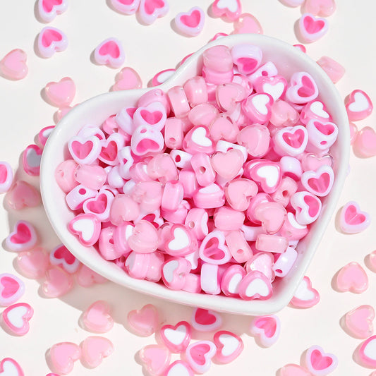 Pink Heart Acrylic Beads