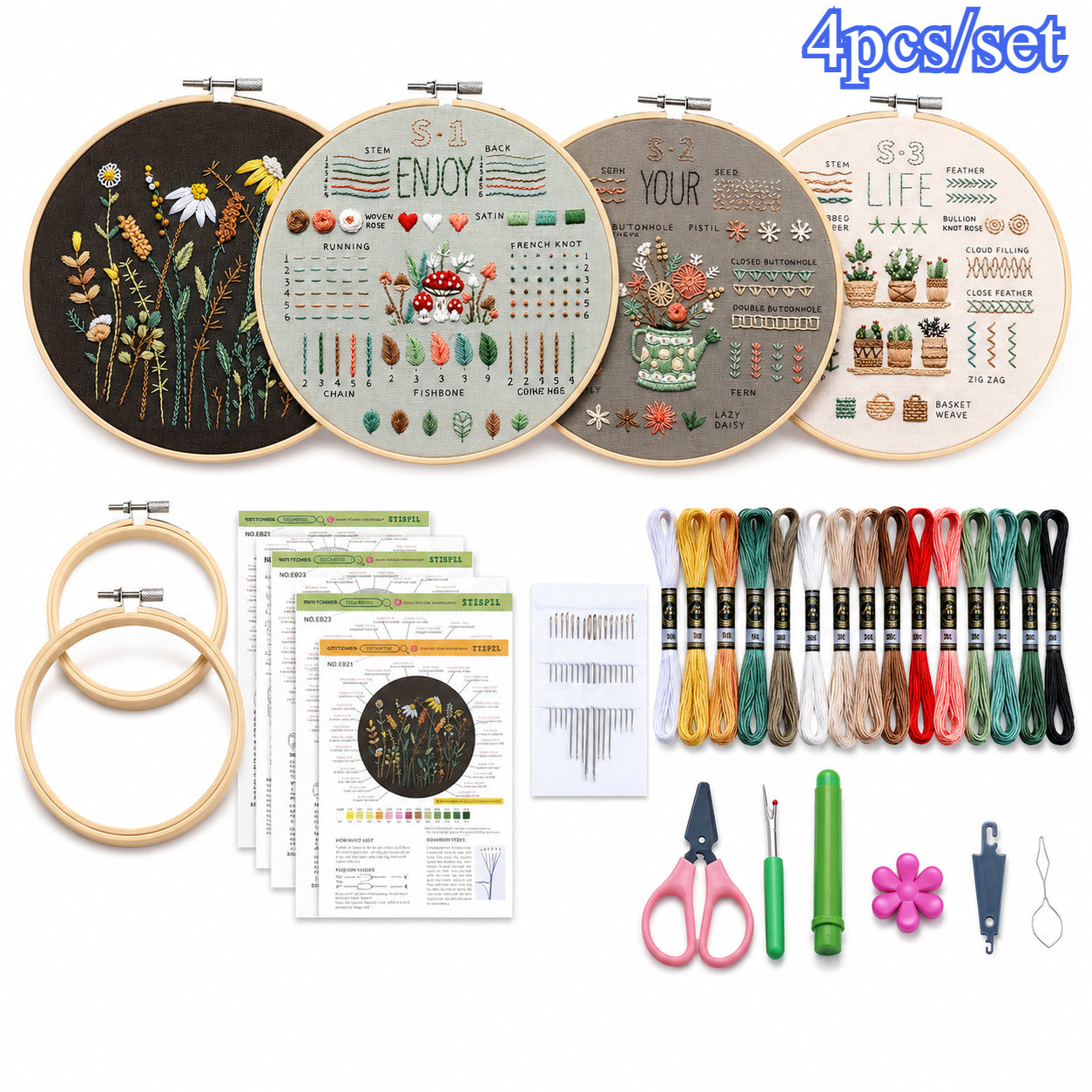 Flower Pattern Embroidery Stitches Practice Kit