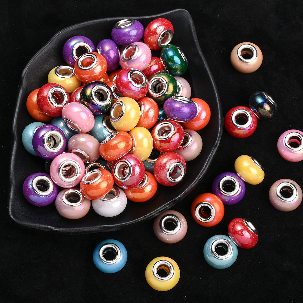 50pcs Large Hole Flat Round Acrylic Beads