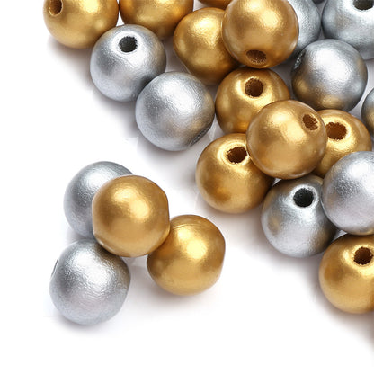 Gold & Silver Round Wooden Beads