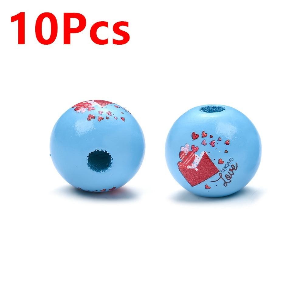 Valentine's Day Printed Wooden Spacer Beads