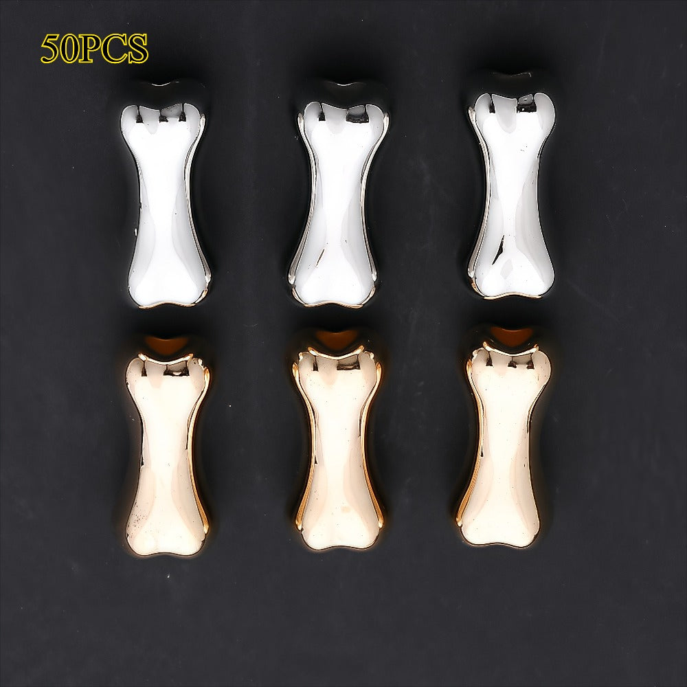 30/50pcs 15/20mm Golden & Silvery Bone-Shaped CCB Beads