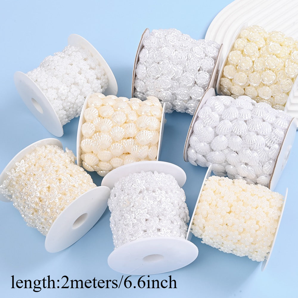 2m Imitation Pearl & Shell Rose Flower Bead Chain