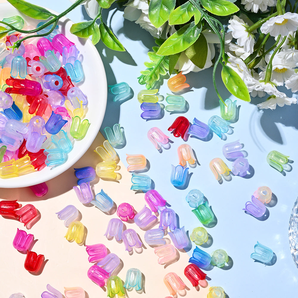 2026 New Arrival 10×11mm Gradient Flower Acrylic Bead Caps