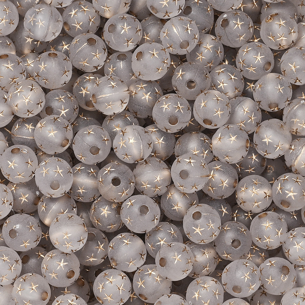 Frosted Acrylic Star Print Round Beads