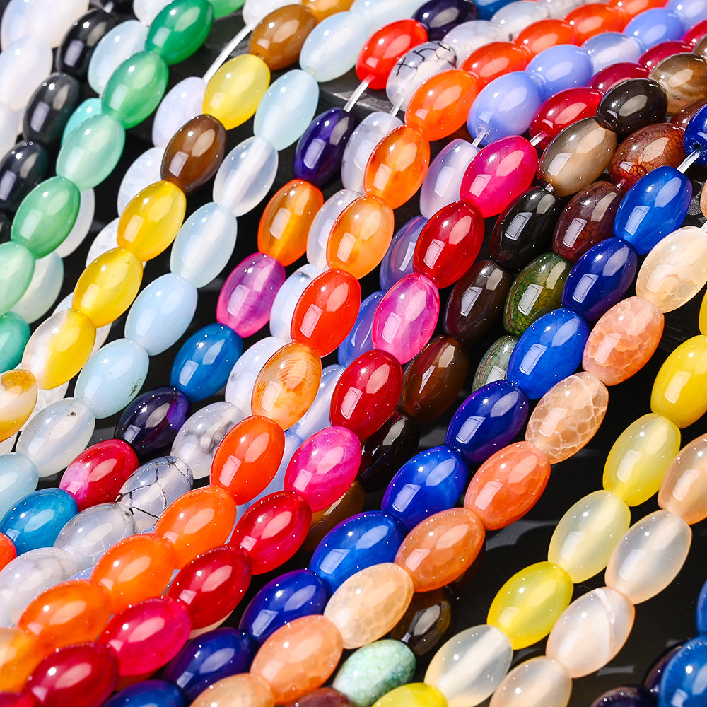 32pcs/strand 8x12mm Natural Agate Rice Shaped Beads