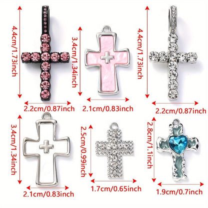 2/6PCS Antique Multicolor Rhinestone Cross Pendant Set