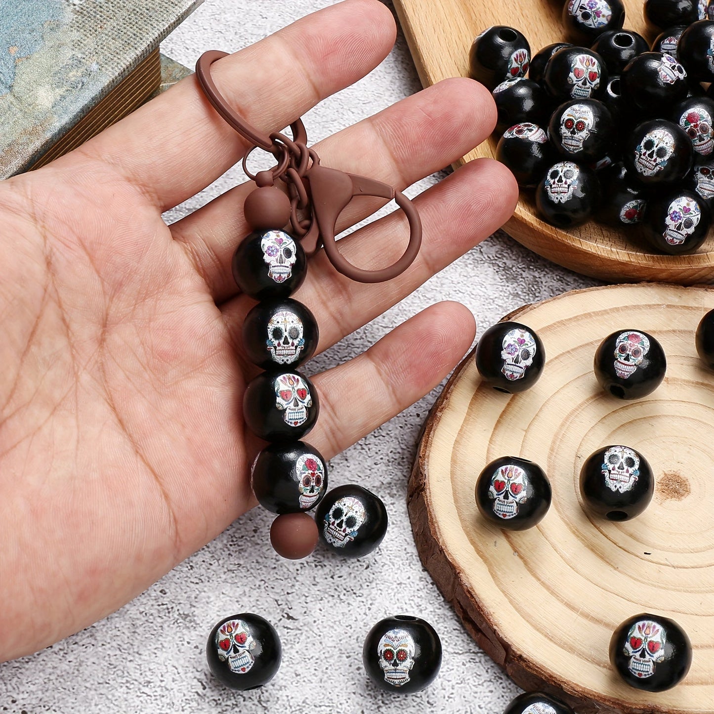Halloween Skull Wooden Spacer Beads